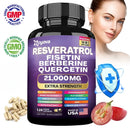 Resveratrol, Fisetin, Berberina, Quercetin Cápsula Suplemento, Pele, Imunidade, Antioxidante, Promove Saúde e Metabolismo Geral